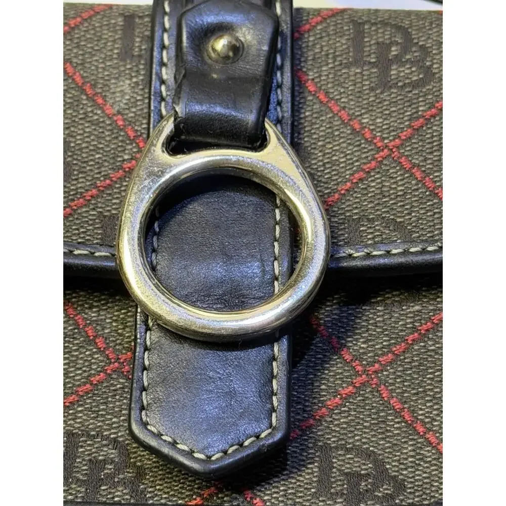 Dooney & bourke black canvas & leather D&B Logo‎ Monogram lock pouch wallet